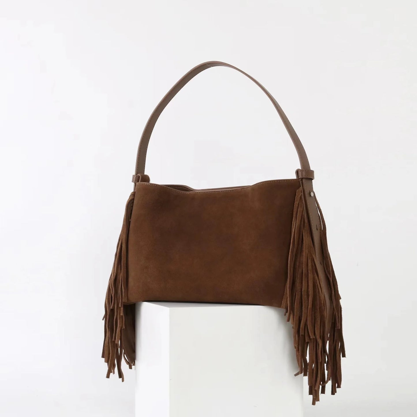 Sac Cabas en Daim Marron à Franges – Sac Cabas Daim Souple Marron / Daim Sac Cabas