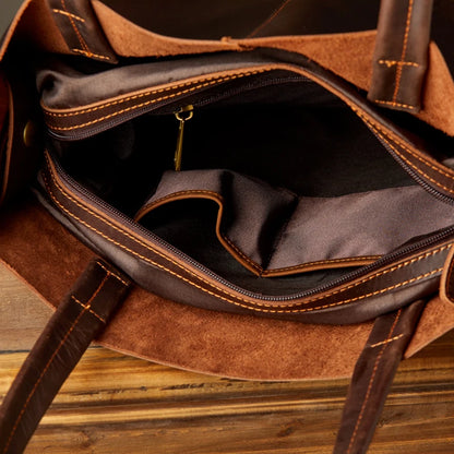 Sac Cabas Homme Cuir Business | Structuré & Élégant Premium Café / Cuir Lisse Véritable Sac Cuir