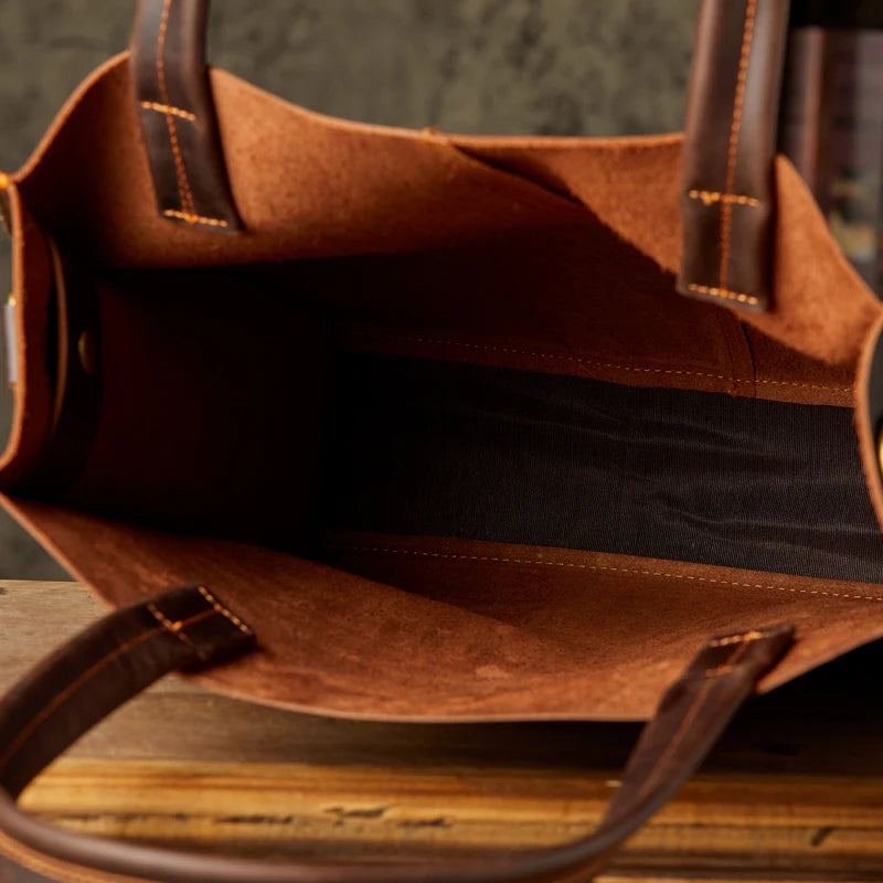 Sac Cabas Homme Cuir Business | Structuré & Élégant Premium Café / Cuir Lisse Véritable Sac Cuir
