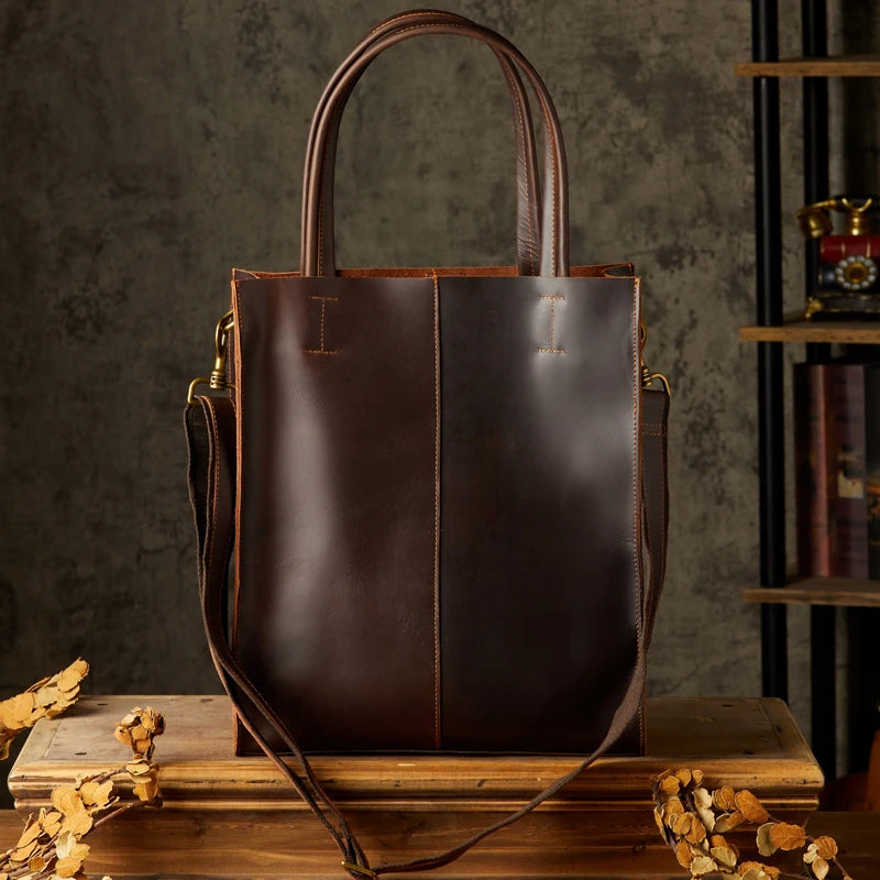 Sac Cabas Homme Cuir Business | Structuré & Élégant Premium Café / Cuir Lisse Véritable Sac Cuir