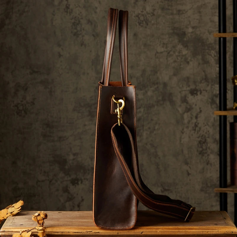 Sac Cabas Homme Cuir Business | Structuré & Élégant Premium Café / Cuir Lisse Véritable Sac Cuir