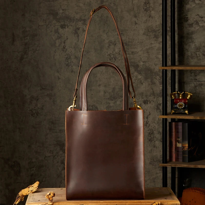 Sac Cabas Homme Cuir Business | Structuré & Élégant Premium Café / Cuir Lisse Véritable Sac Cuir