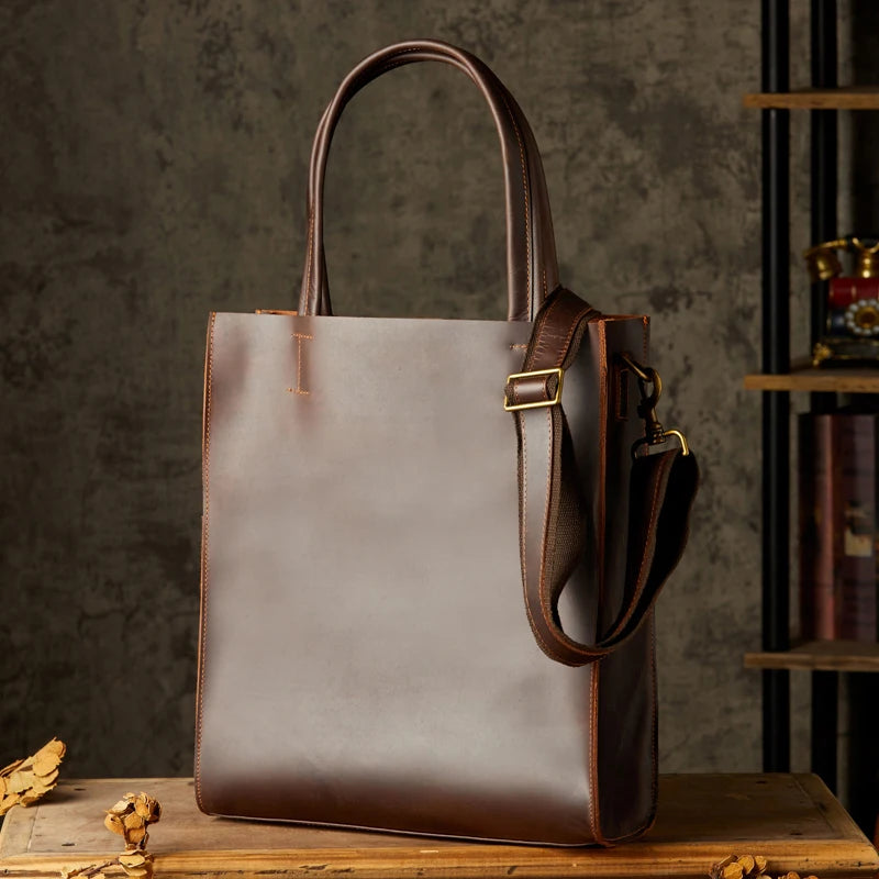 Sac Cabas Homme Cuir Business | Structuré & Élégant Premium Café / Cuir Lisse Véritable Sac Cuir