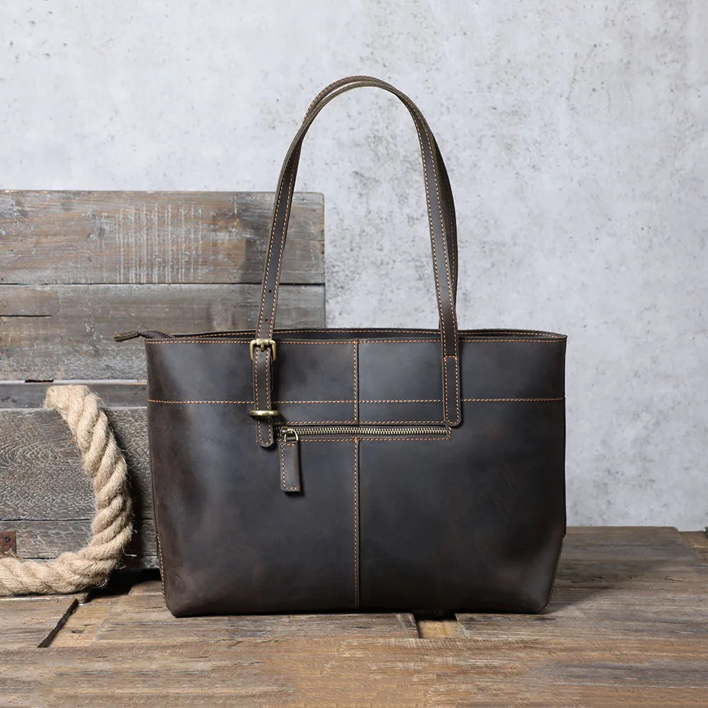 Sac Cabas Homme Cuir Élégant | Minimaliste & Intemporel Chocolat / Cuir véritable Sac Cuir