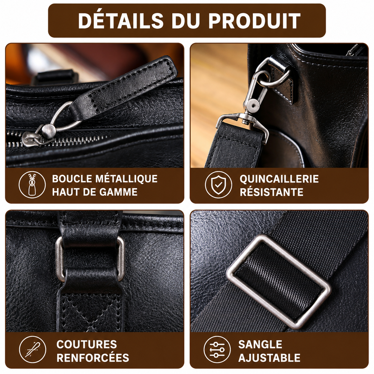 Sac Cabas Homme Cuir Nolan | Sac Travail Homme Élégant Noir / Cuir de Vache