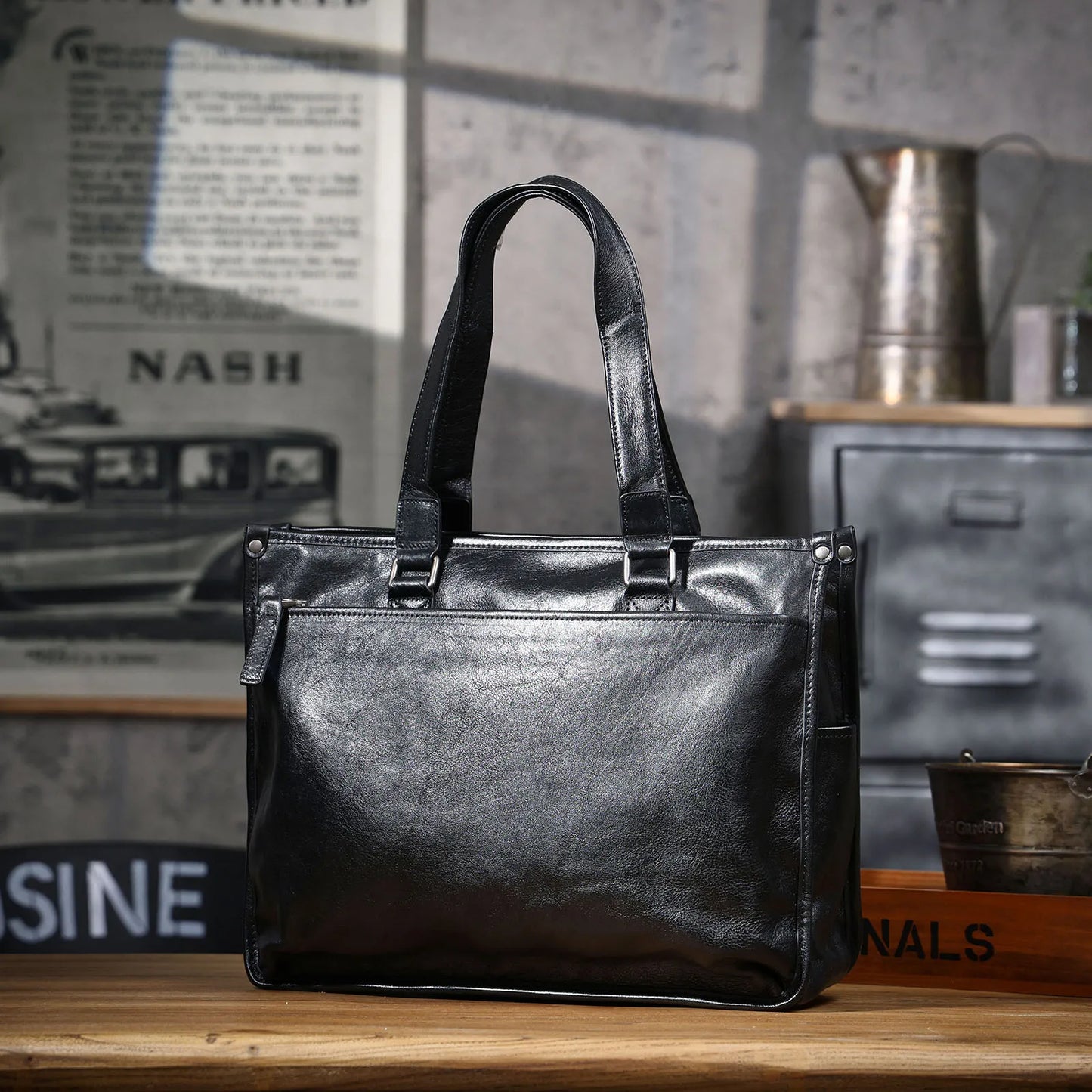 Sac Cabas Homme Cuir Nolan | Sac Travail Homme Élégant Noir / Cuir de Vache