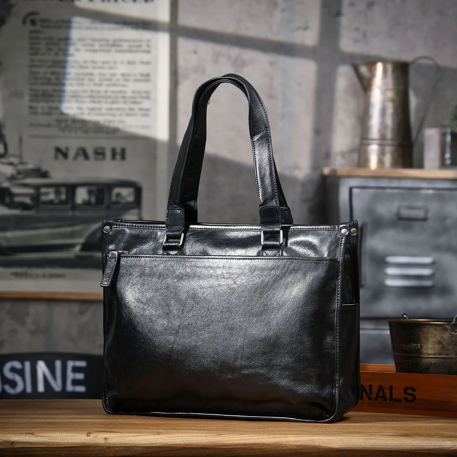Sac Cabas Homme Cuir Nolan | Sac Travail Homme Élégant Noir / Cuir de Vache