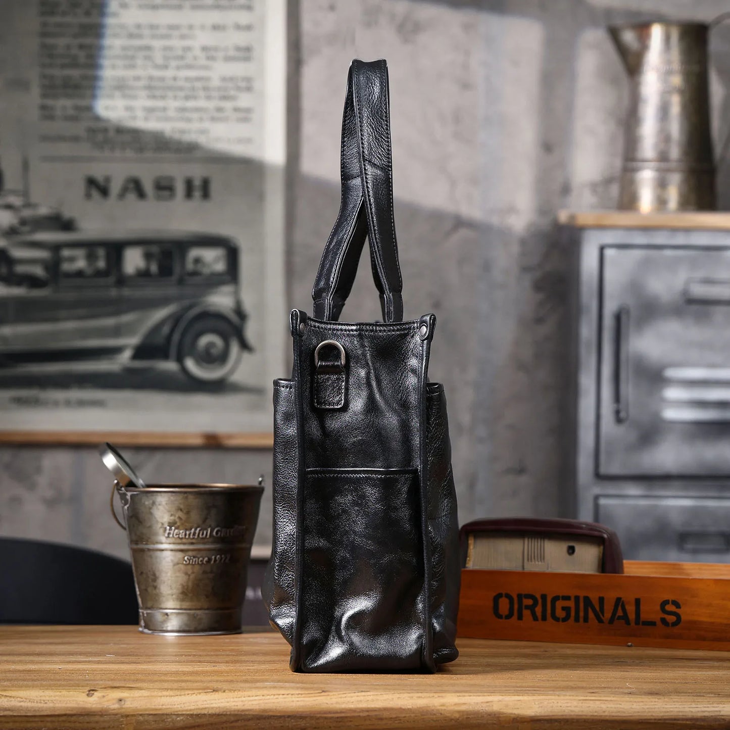 Sac Cabas Homme Cuir Nolan | Sac Travail Homme Élégant Noir / Cuir de Vache