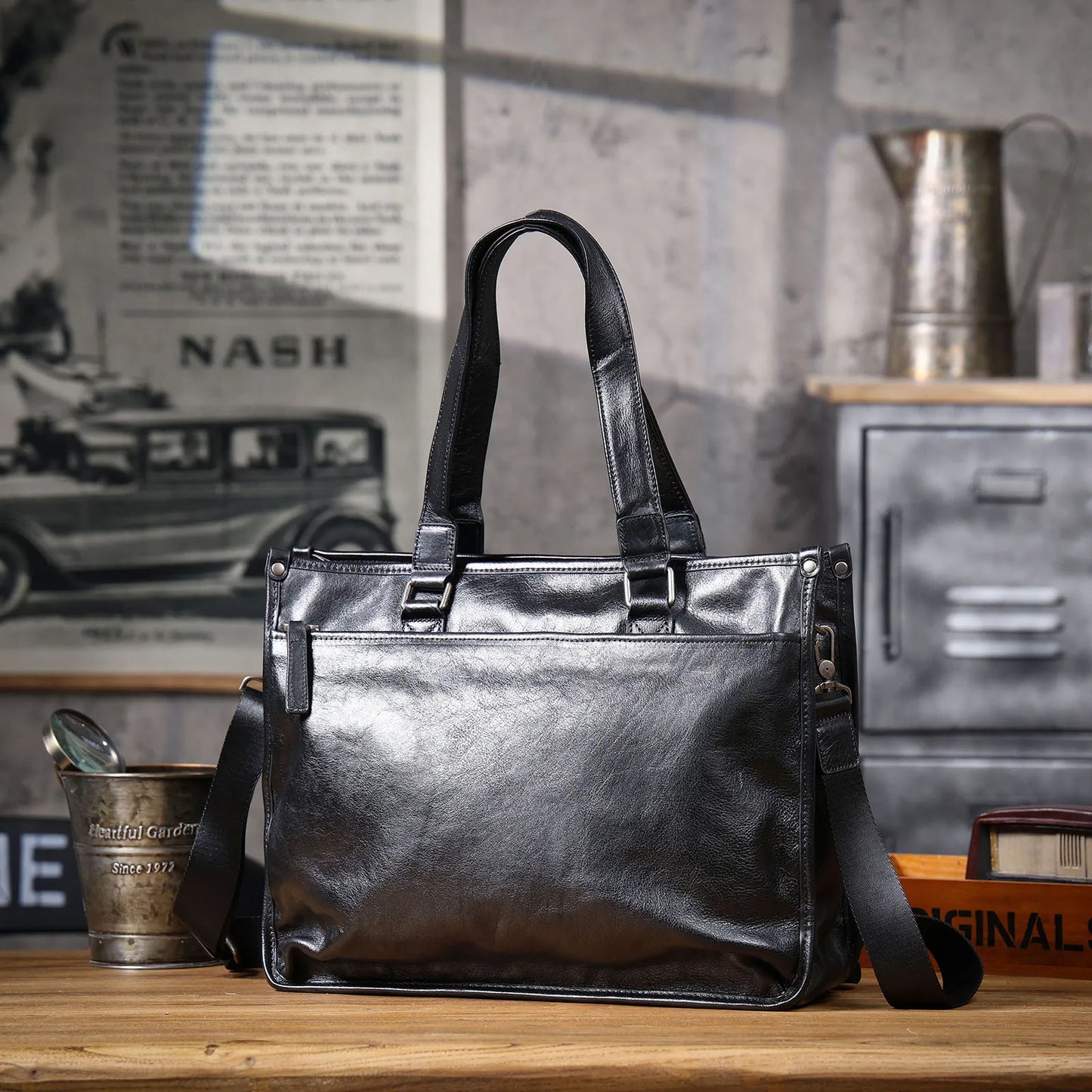 Sac Cabas Homme Cuir Nolan | Sac Travail Homme Élégant Noir / Cuir de Vache