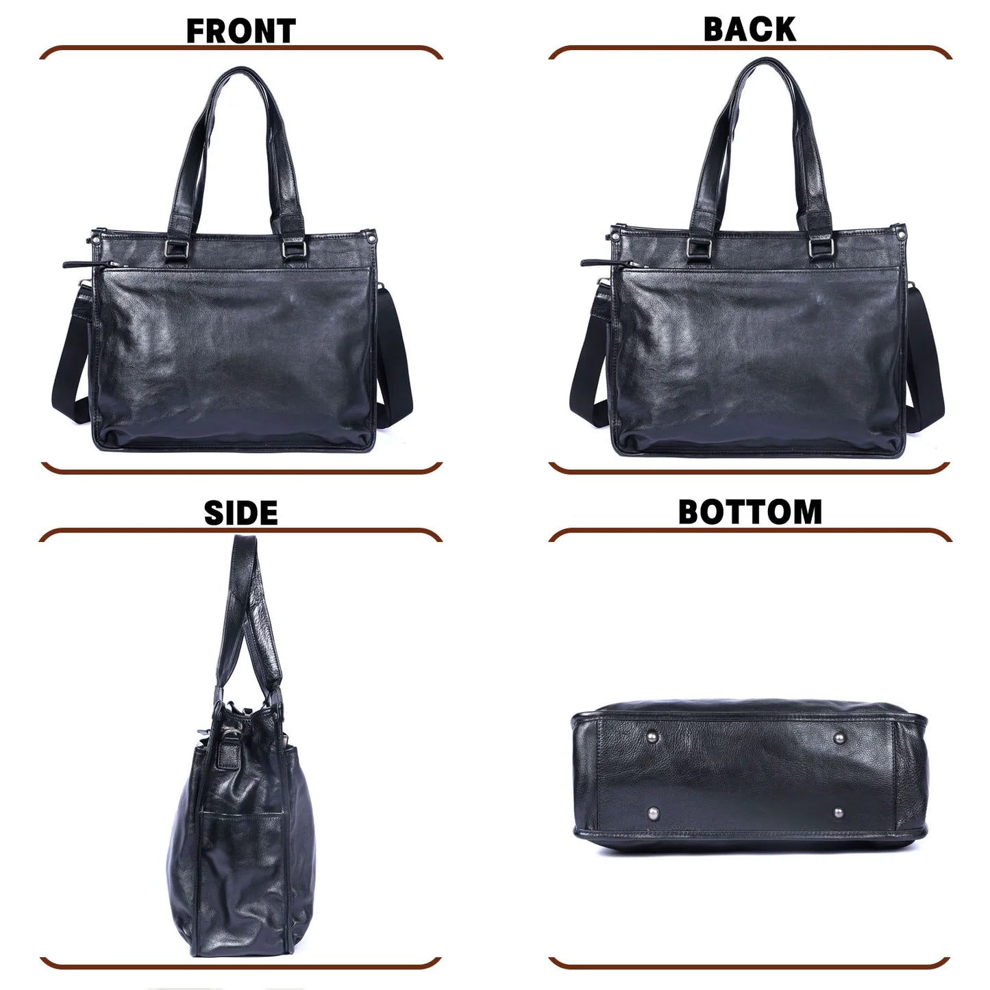 Sac Cabas Homme Cuir Nolan | Sac Travail Homme Élégant Noir / Cuir de Vache