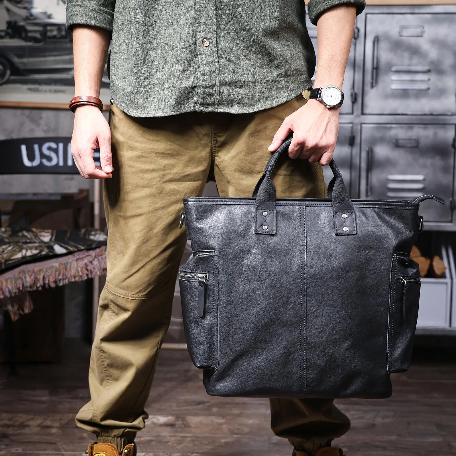 Sac Cabas Homme Cuir Ordinateur | Grand Format Travail Élégant Sac Cuir
