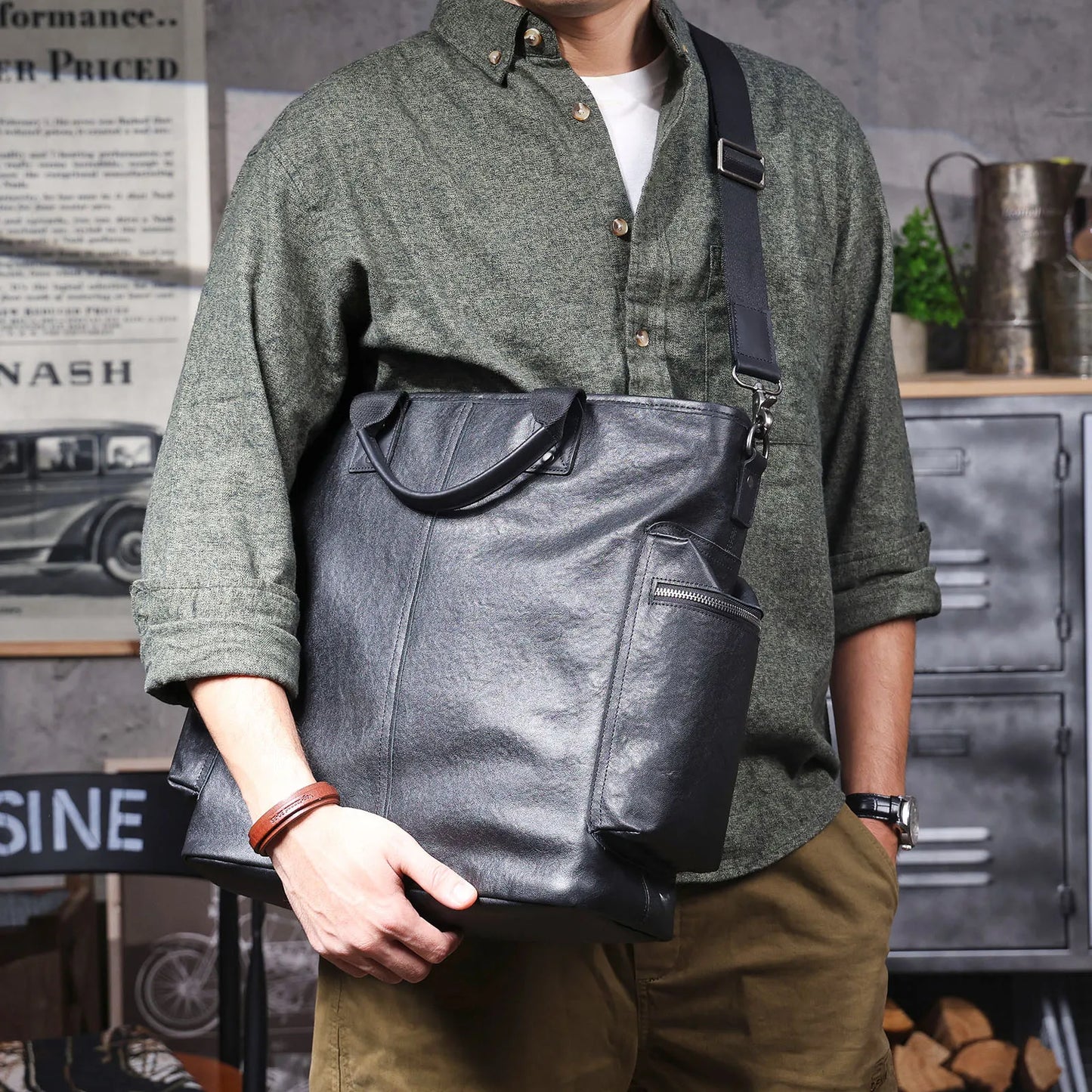 Sac Cabas Homme Cuir Ordinateur | Grand Format Travail Élégant Sac Cuir