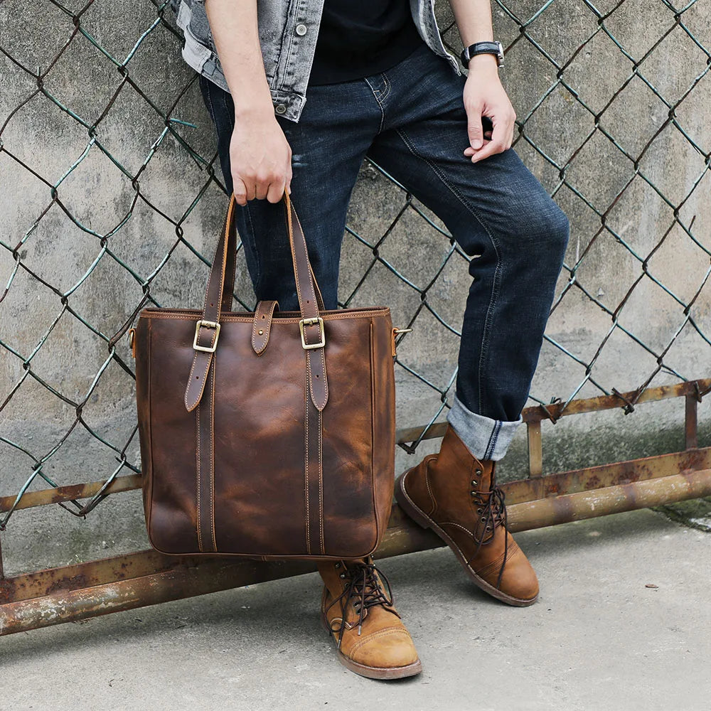 Sac Cabas Homme Cuir Vintage | Voyage & Week-End Élégant Café / Cuir Véritable Sac Cuir