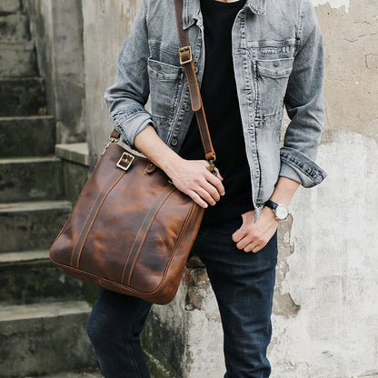 Sac Cabas Homme Cuir Vintage | Voyage & Week-End Élégant Café / Cuir Véritable Sac Cuir