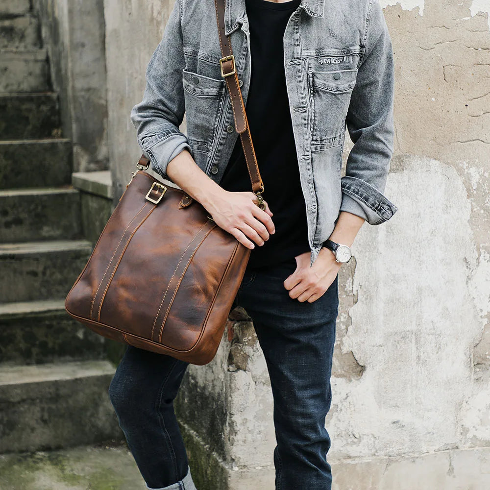 Sac Cabas Homme Cuir Vintage | Voyage & Week-End Élégant Café / Cuir Véritable Sac Cuir