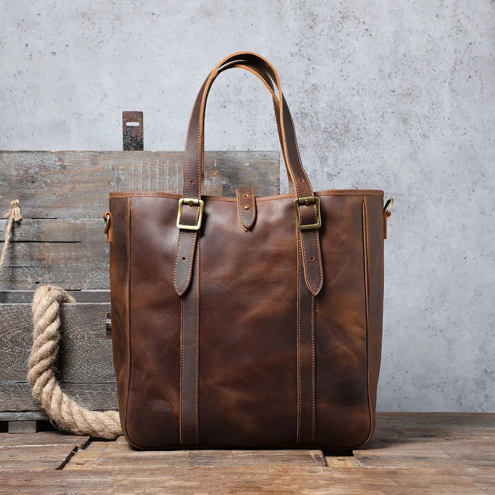 Sac Cabas Homme Cuir Vintage | Voyage & Week-End Élégant Café / Cuir Véritable Sac Cuir