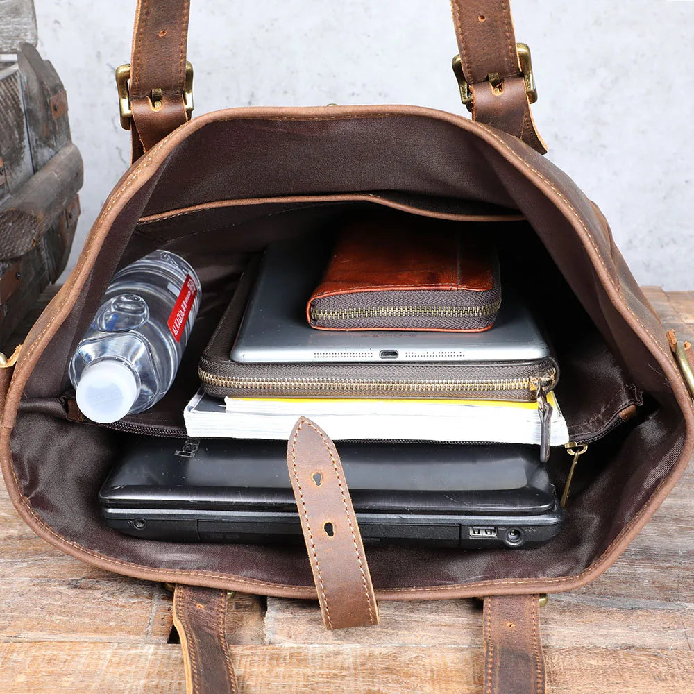 Sac Cabas Homme Cuir Vintage | Voyage & Week-End Élégant Café / Cuir Véritable Sac Cuir