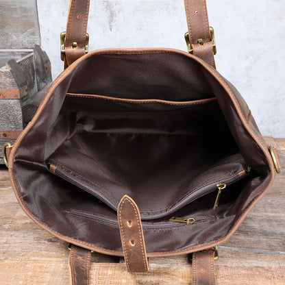 Sac Cabas Homme Cuir Vintage | Voyage & Week-End Élégant Café / Cuir Véritable Sac Cuir