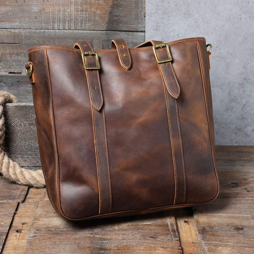Sac Cabas Homme Cuir Vintage | Voyage & Week-End Élégant Café / Cuir Véritable Sac Cuir