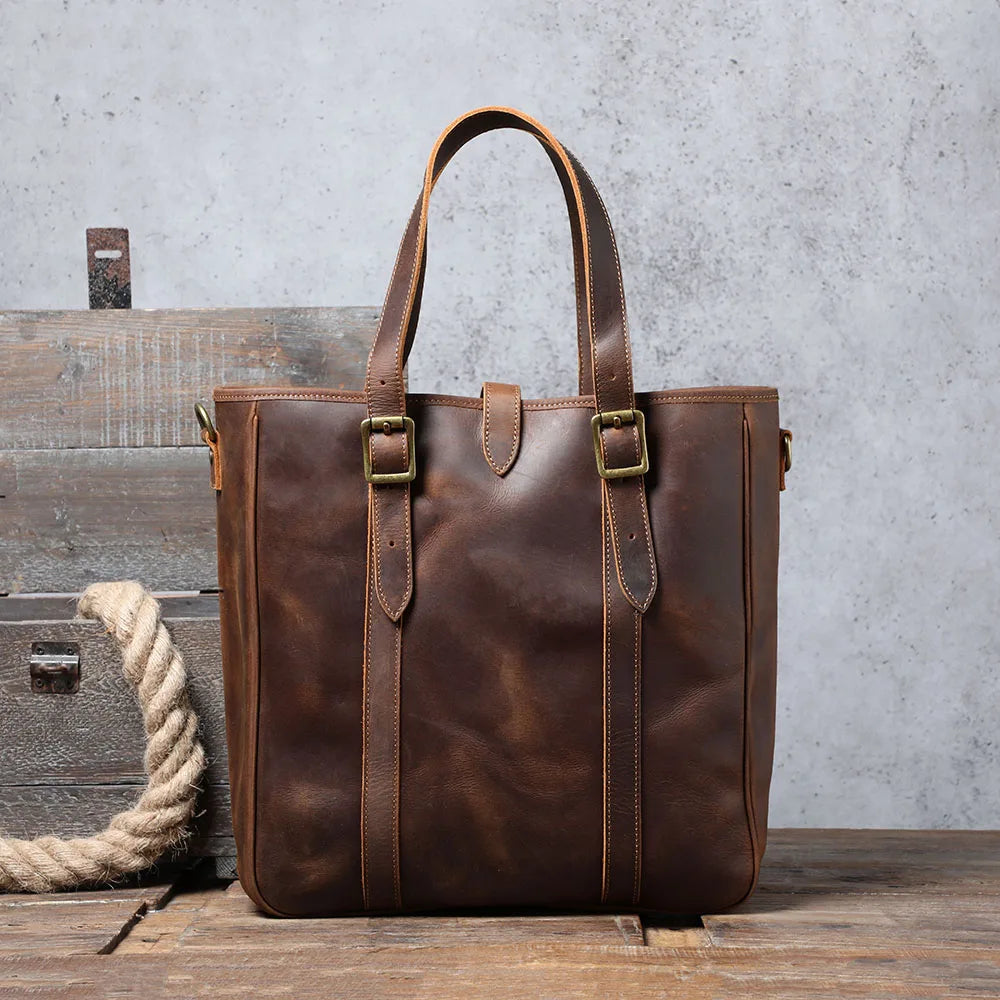 Sac Cabas Homme Cuir Vintage | Voyage & Week-End Élégant Café / Cuir Véritable Sac Cuir