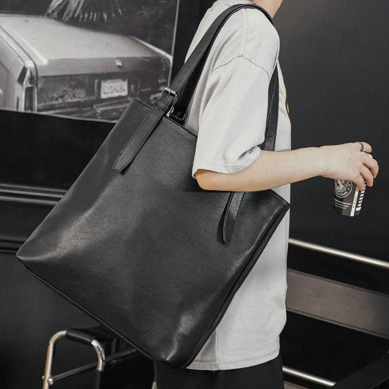 Sac Cabas Homme Léger | Urbain & Quotidien Moderne Noir / Cuir Vegan