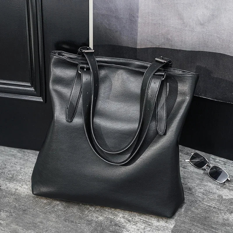 Sac Cabas Homme Léger | Urbain & Quotidien Moderne Noir / Cuir Vegan