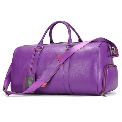 Sac de Voyage Femme Cuir Bleu & Violet – Compartiment Chaussures Sac de voyage