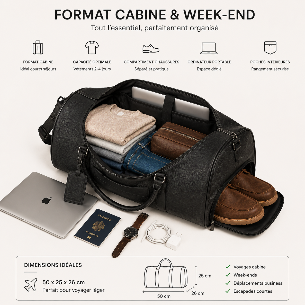 Sac de Voyage Homme Cuir Élégant – Format Cabine | Maxence Sac de voyage