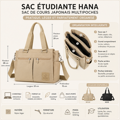 Sac Étudiante Hana – Sac Japonais Lycée Multipoches Sac Cabas