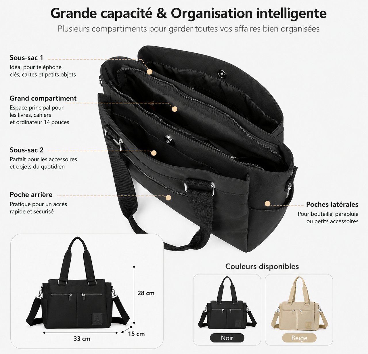 Sac Étudiante Hana – Sac Japonais Lycée Multipoches Sac Cabas