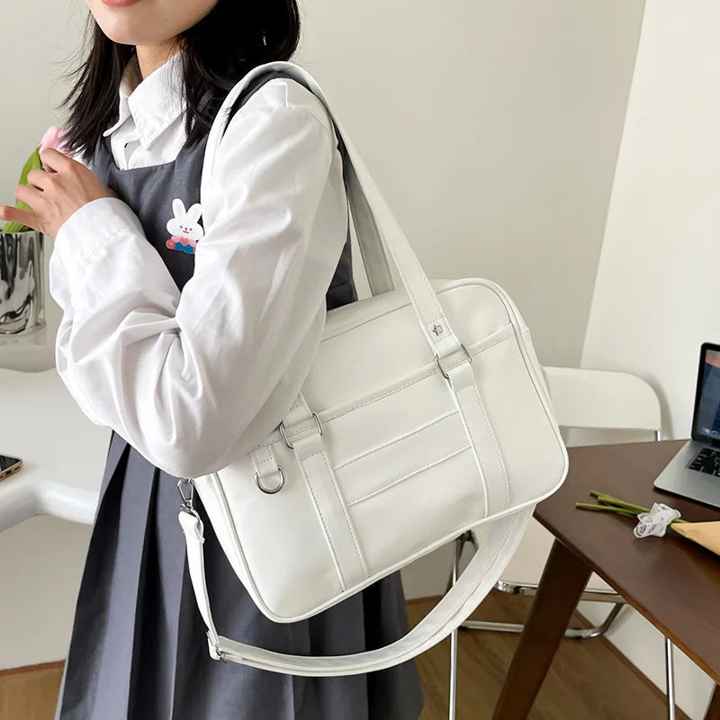 Sac Étudiante Sakura – Sac Japonais Lycée Kawaii Femme Blanc / Cuir Vegan Sac Cabas
