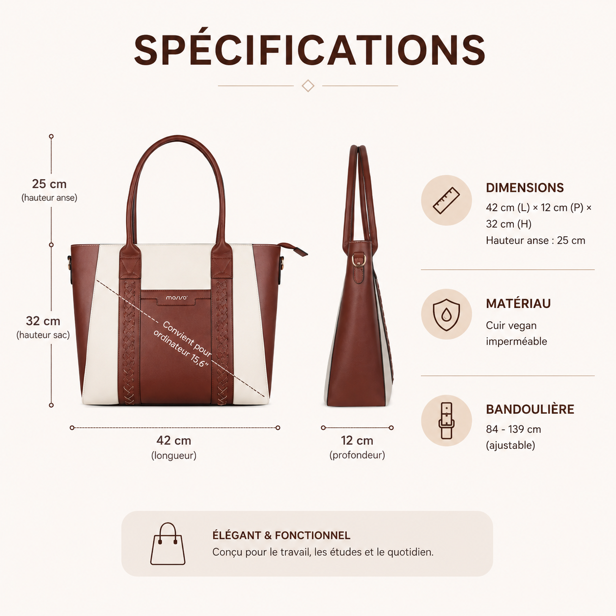 Sac Ordinateur Femme Amélie | Élégant & Compatible PC 15,6"