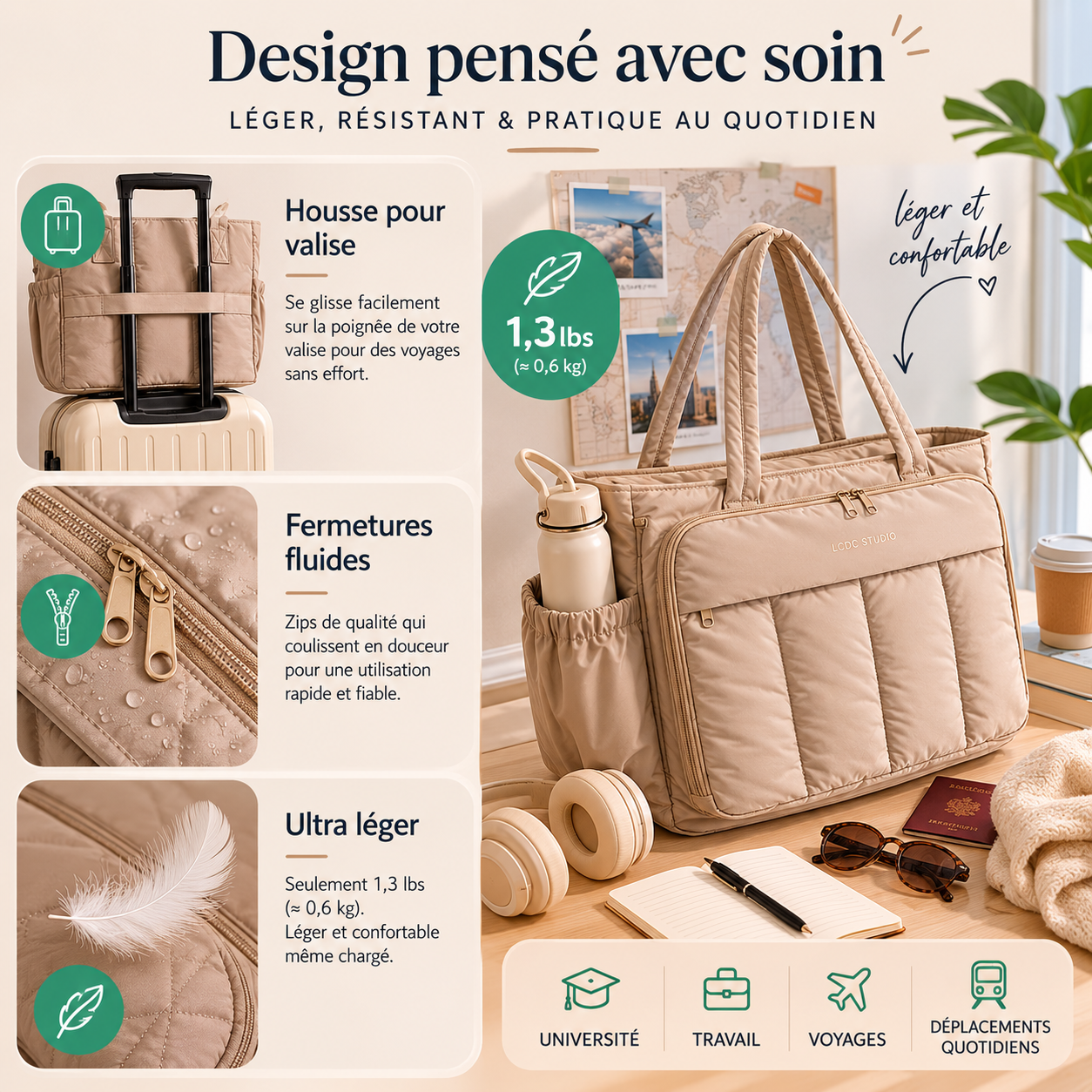 Sac Ordinateur Maya – Grand Sac de Cours Femme 15,6” Sac Cabas