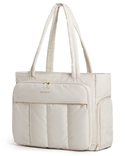 Sac Ordinateur Maya – Grand Sac de Cours Femme 15,6” Beige / Nylon Sac Cabas