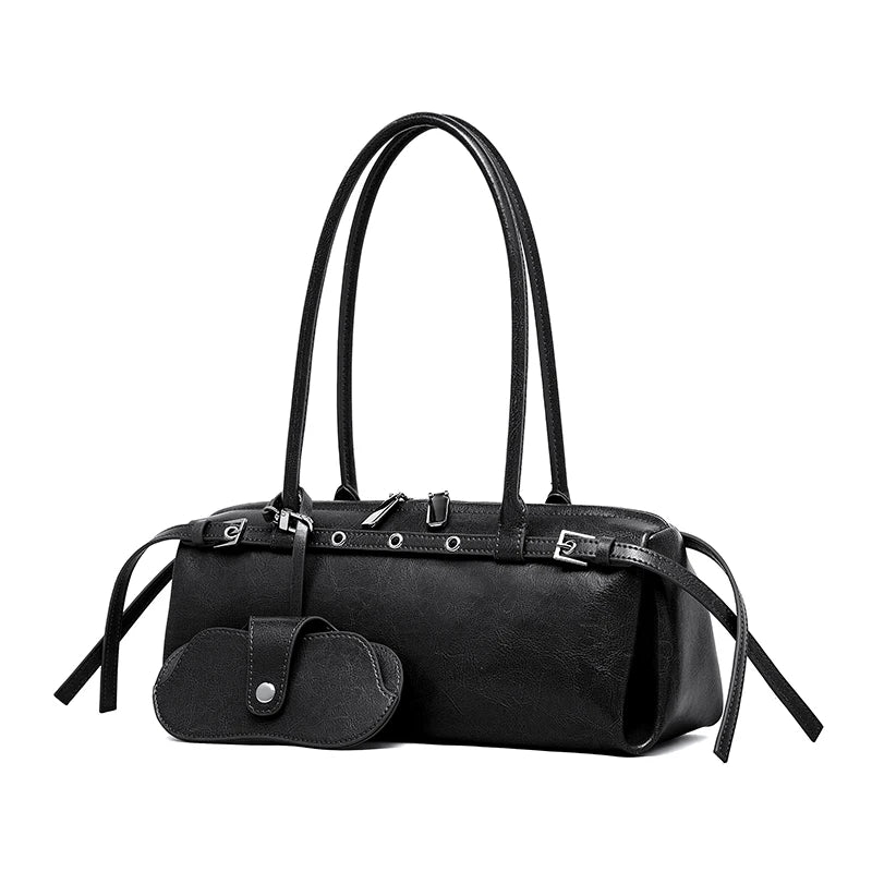 Sac Porté Épaule Cuir Souple Emma | Sac Baguette Tendance Noir / Cuir sac à main