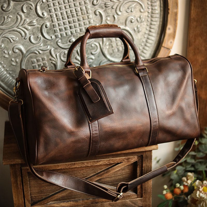 Sac de voyage en cuir vintage marron pour homme – La Boutique Des