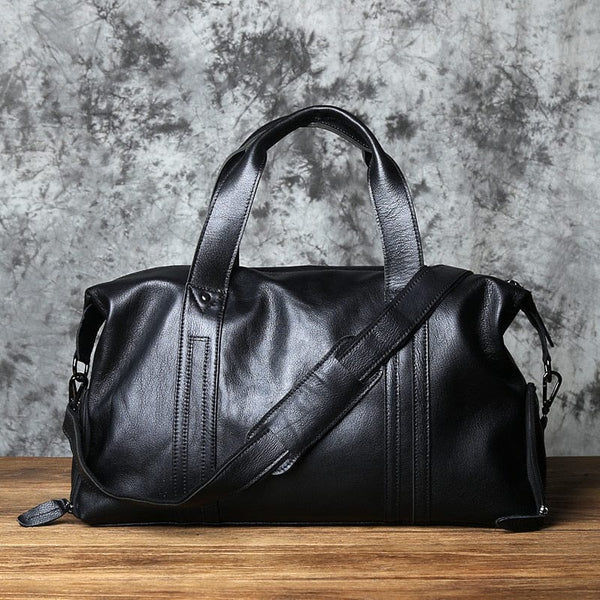Sac De Voyage En Cuir De Buffle Noir Trendica Gear, Unisexe, Cabine, Bandoulière
