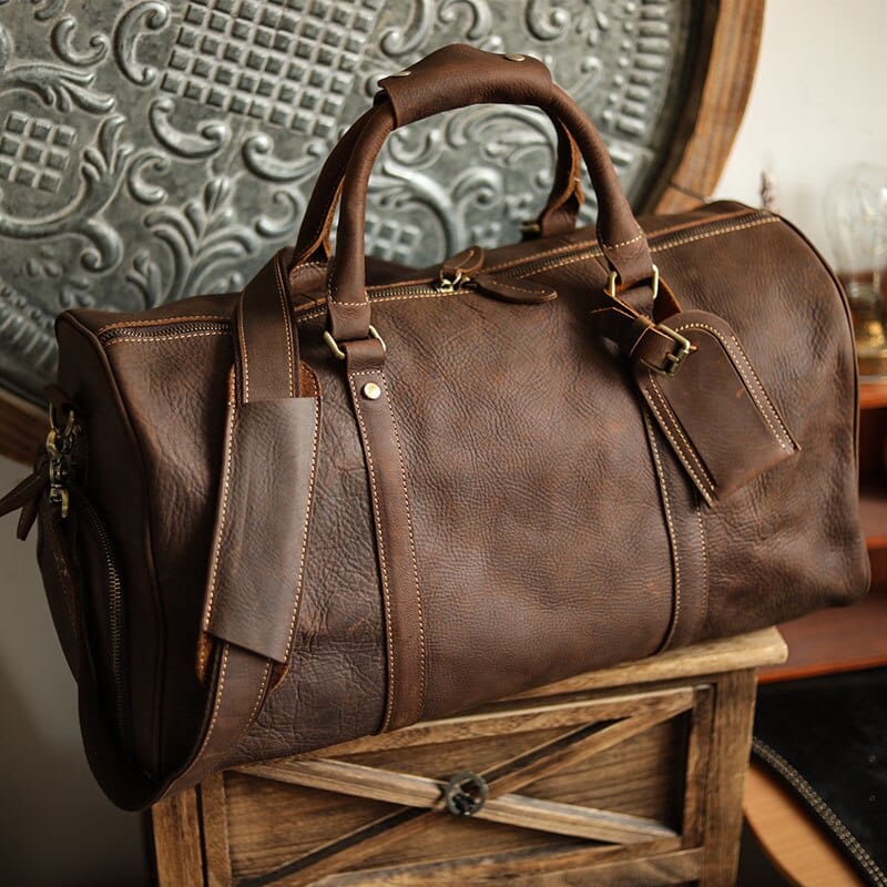 Sac de voyage shop en cuir marron