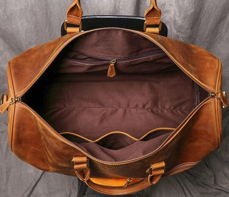 Sac de voyage en cuir véritable pour hommes, sac de week-end facile à Sac de voyage en cuir véritable pour hommes, sac de week-end facile à