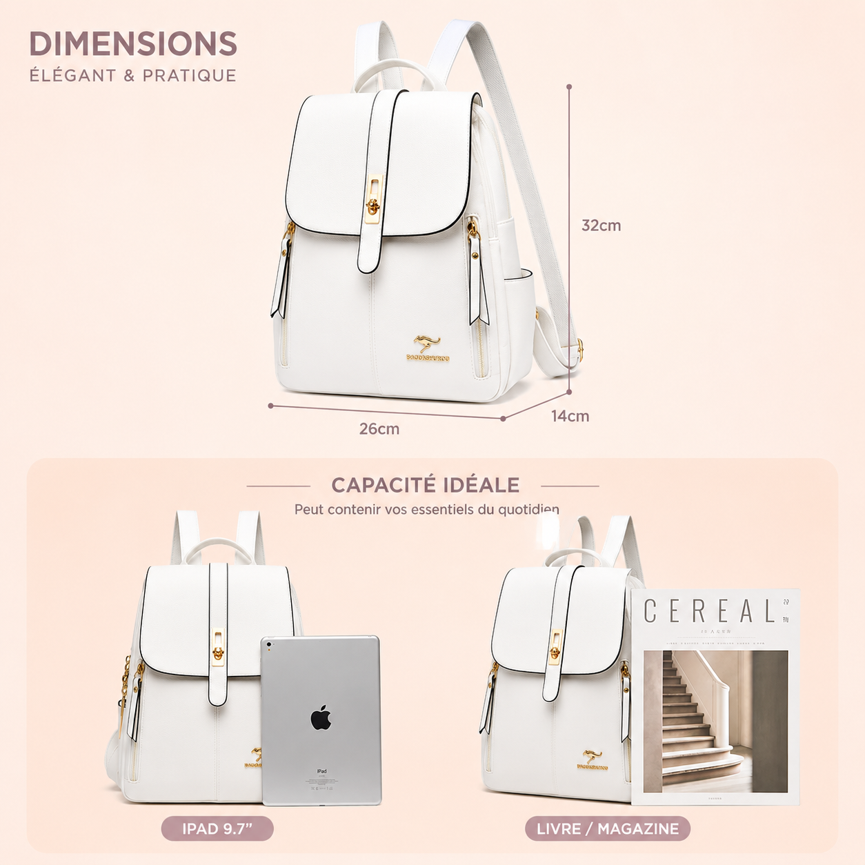 Sac à Dos Blanc | La Casa du Cuir Blanc / Cuir Vegan sac à dos