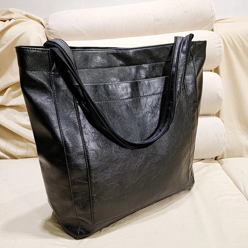 sac en cuir souple noir, sac de cours pour le lycée


