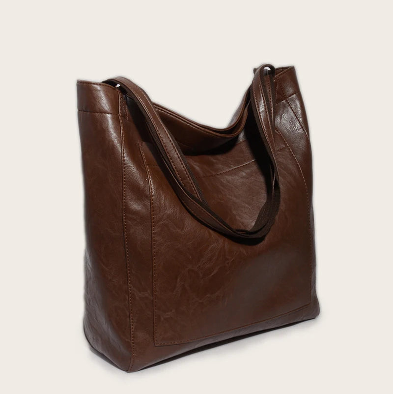 Tote bag cuir Sandrine – Grand format chic à petit prix Café / Cuir PU effet ciré Sac Cabas