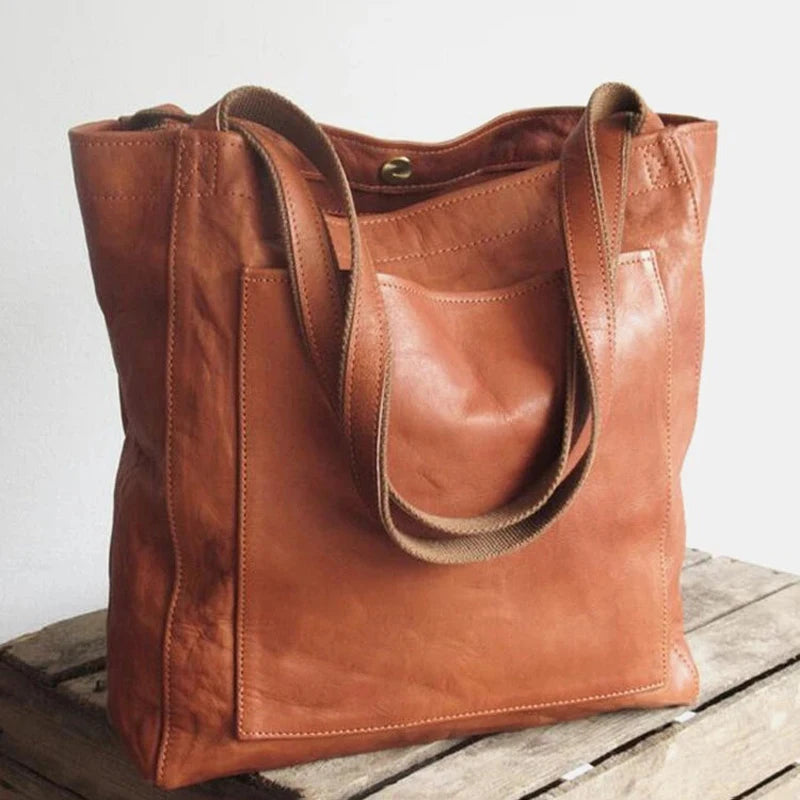 Tote bag cuir Sandrine – Grand format chic à petit prix Camel / Cuir PU effet ciré Sac Cabas