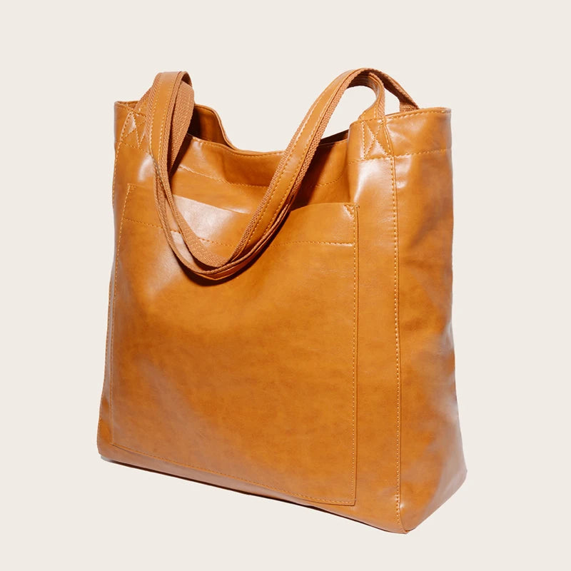 Tote bag cuir Sandrine – Grand format chic à petit prix Jaune / Cuir PU effet ciré Sac Cabas