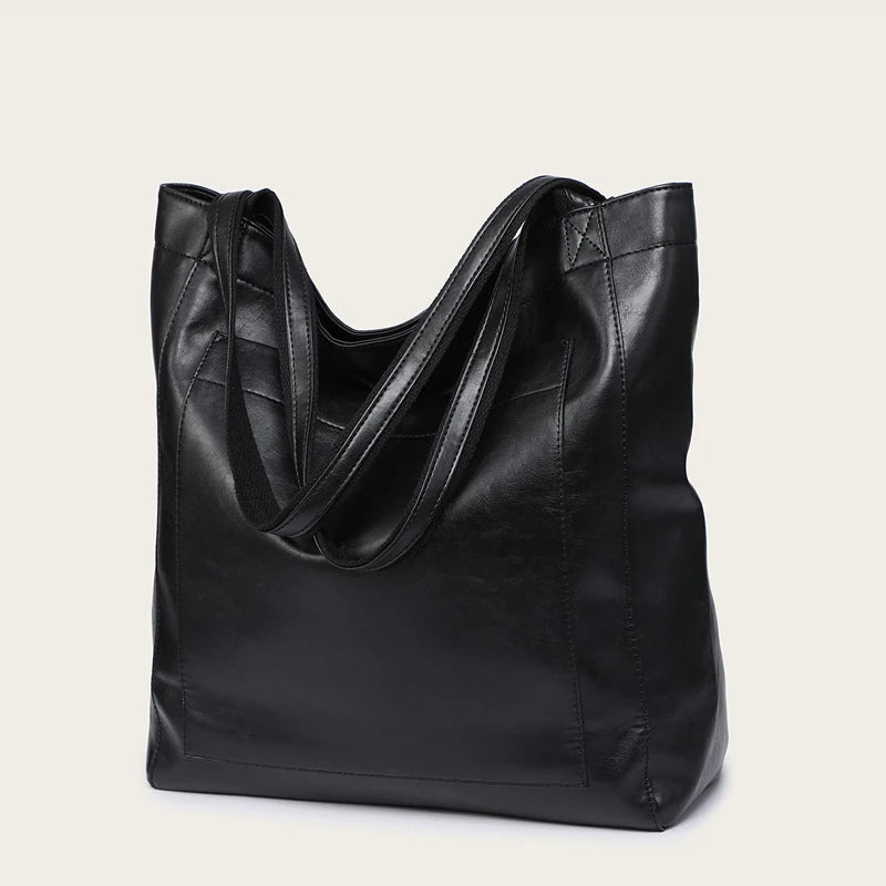 Tote bag cuir Sandrine – Grand format chic à petit prix Noir / Cuir PU effet ciré Sac Cabas