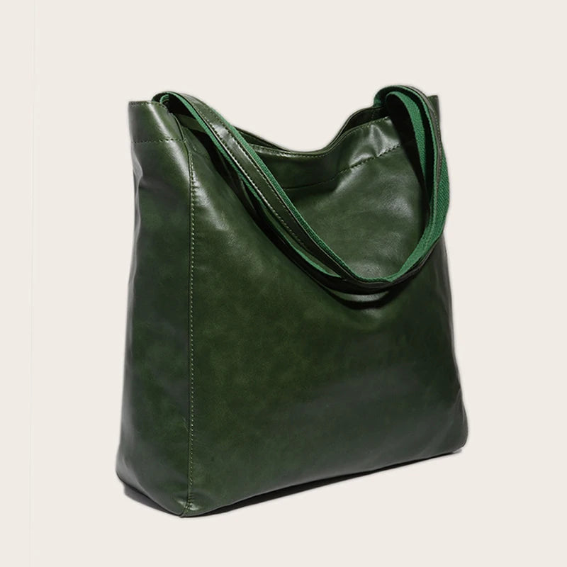 Tote bag cuir Sandrine – Grand format chic à petit prix Vert / Cuir PU effet ciré Sac Cabas