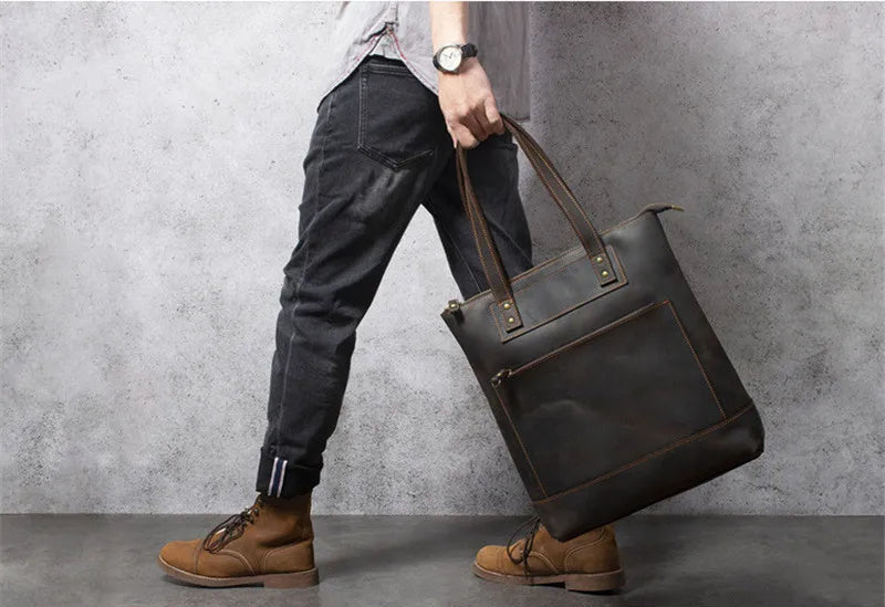 Tote Bag Homme Cuir Milan | Sac Homme Élégant & Minimaliste Café / Cuir Véritable