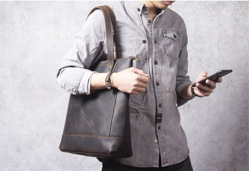 Tote Bag Homme Cuir Milan | Sac Homme Élégant & Minimaliste Café / Cuir Véritable