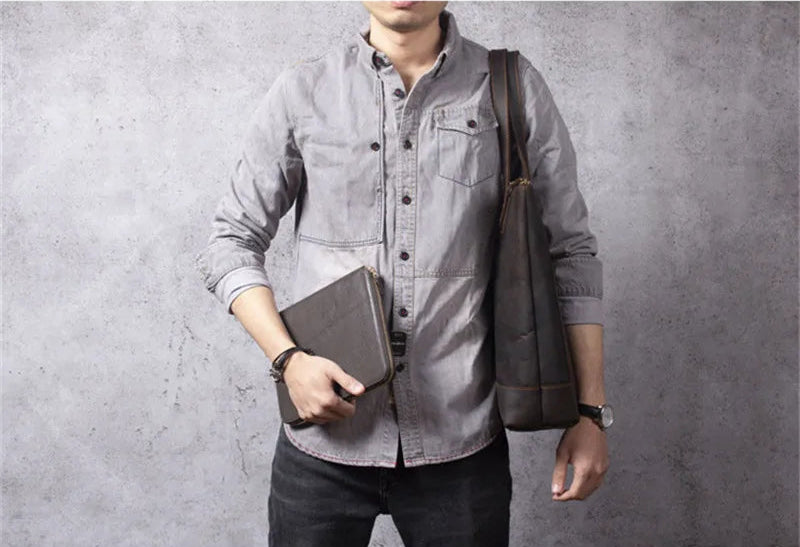 Tote Bag Homme Cuir Milan | Sac Homme Élégant & Minimaliste Café / Cuir Véritable