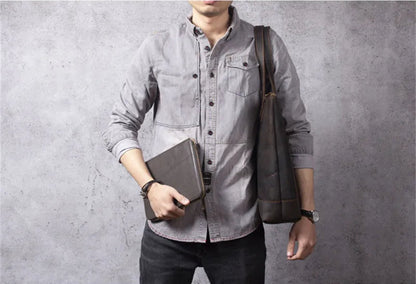 Tote Bag Homme Cuir Milan | Sac Homme Élégant & Minimaliste Café / Cuir Véritable